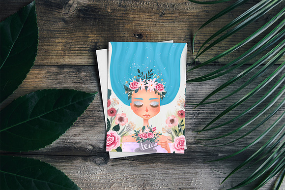 Floral Tea Girl Illustration in Illustrations - product preview 6