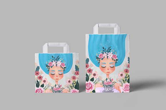 Floral Tea Girl Illustration in Illustrations - product preview 8