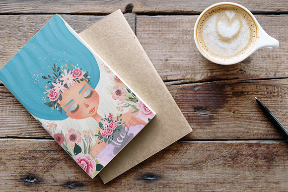 Floral Tea Girl Illustration in Illustrations - product preview 9