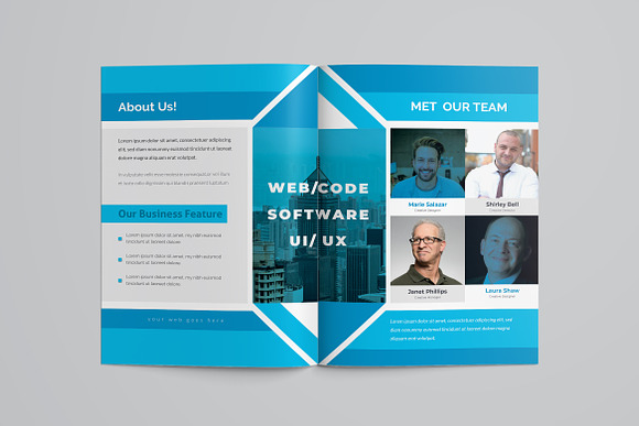 Blue Abstract Bifold Brochure in Brochure Templates - product preview 1