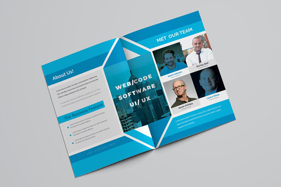 Blue Abstract Bifold Brochure in Brochure Templates - product preview 6