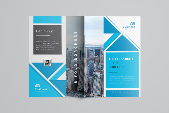 Blue Abstract Bifold Brochure in Brochure Templates - product preview 7