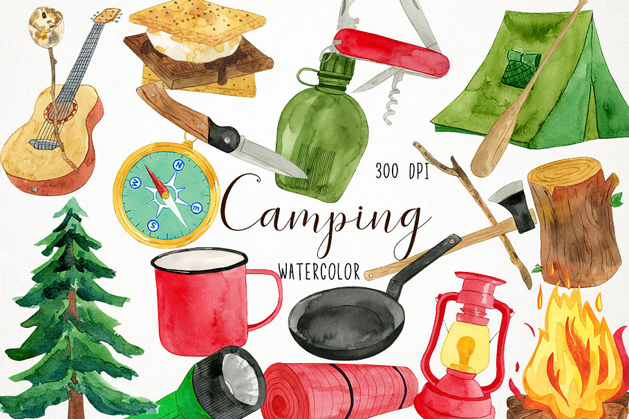 Watercolor Camping Clipart
