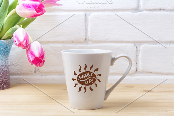 White latte mug mockup with magenta 
