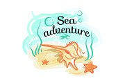 Sea Adventure Poster with Shell Lies in Deep Ocean