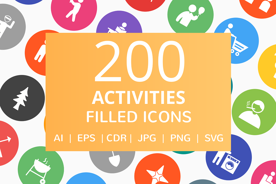 200 Activities Filled Round Icons