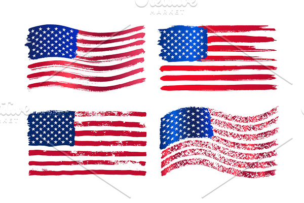 Set of Grunge American vector flag.