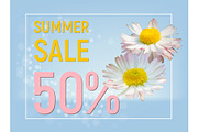 Summer sale banner with daisy flowers
