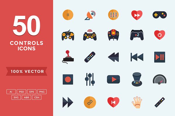 Flat Icons- Gaming & Controls Set