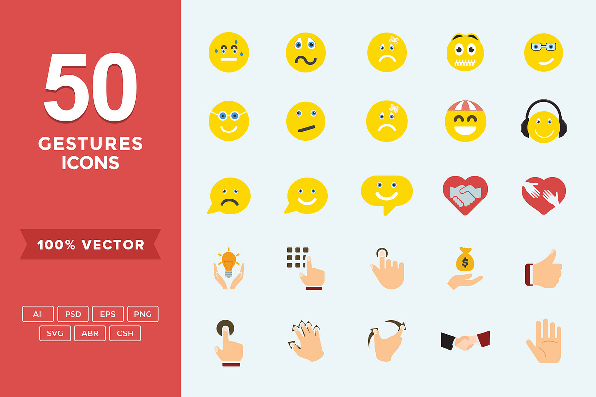 Flat Icons Emojis/Hand Gestures set in Graphics - product preview 8