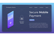 Mobile payment isometric illustration. Smartphone device with secure authentication payment transaction ui. Online banking page design