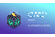 Cryptocurrency Cloud Mining. Isometric illustration of Cryptocurrency Miner. Crypto Cloud Mining Industry concept
