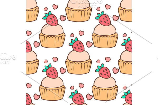 Cute vector cupcakes and muffins seamless pattern background