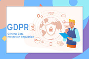 GDPR concept, general data protection regulation illustration with icons for web banner.Vector illustration