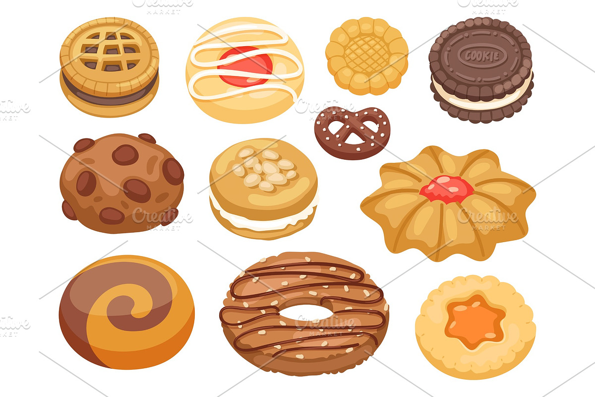 Cookie vector cakes top view sweet homemade breakfast bake food biscuit bakery cookie pastry illustration. in Illustrations - product preview 8