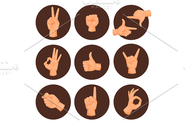 Hands deaf-mute gestures human pointing arm people gesturing communication message vector illustration.