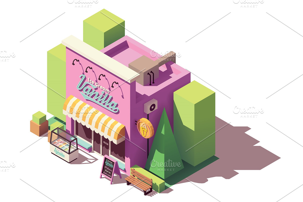 Vector isometric ice cream shop in Illustrations - product preview 8