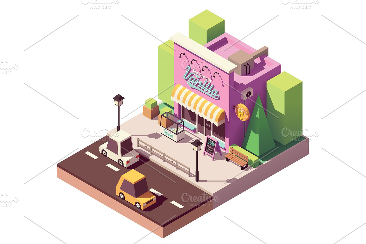 Vector isometric ice cream shop in Illustrations - product preview 8