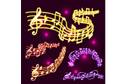 Notes vector music neon melody colorfull musician symbols sound melody text writting audio symphony illustration