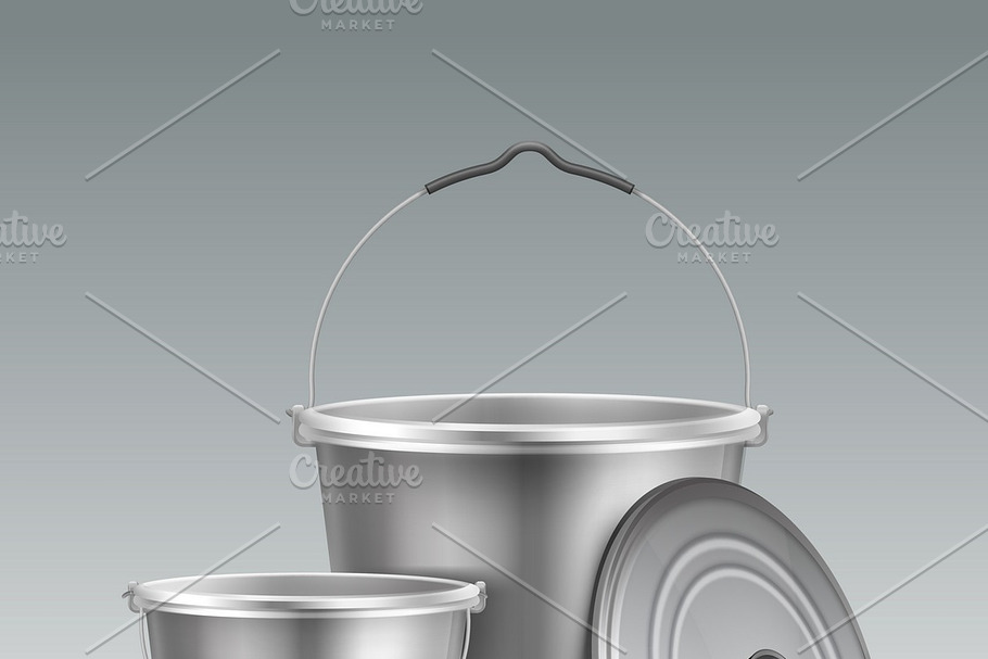 Big and small metal buckets in Illustrations - product preview 8