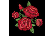 Embroidery floral design template with picture of red roses
