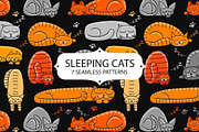 Sleeping cats. Seamless pattern set