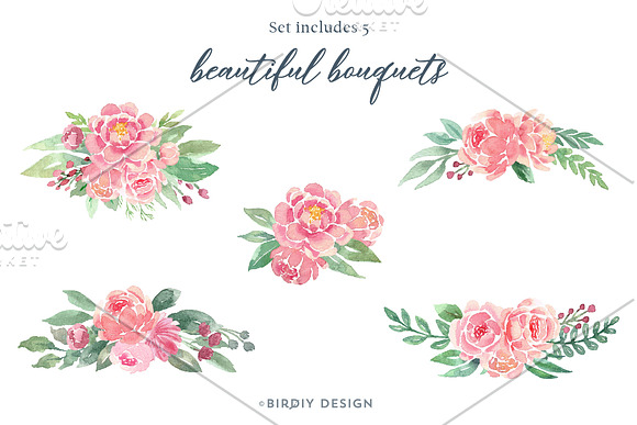 Loose Watercolor Roses & Peonies in Illustrations - product preview 4