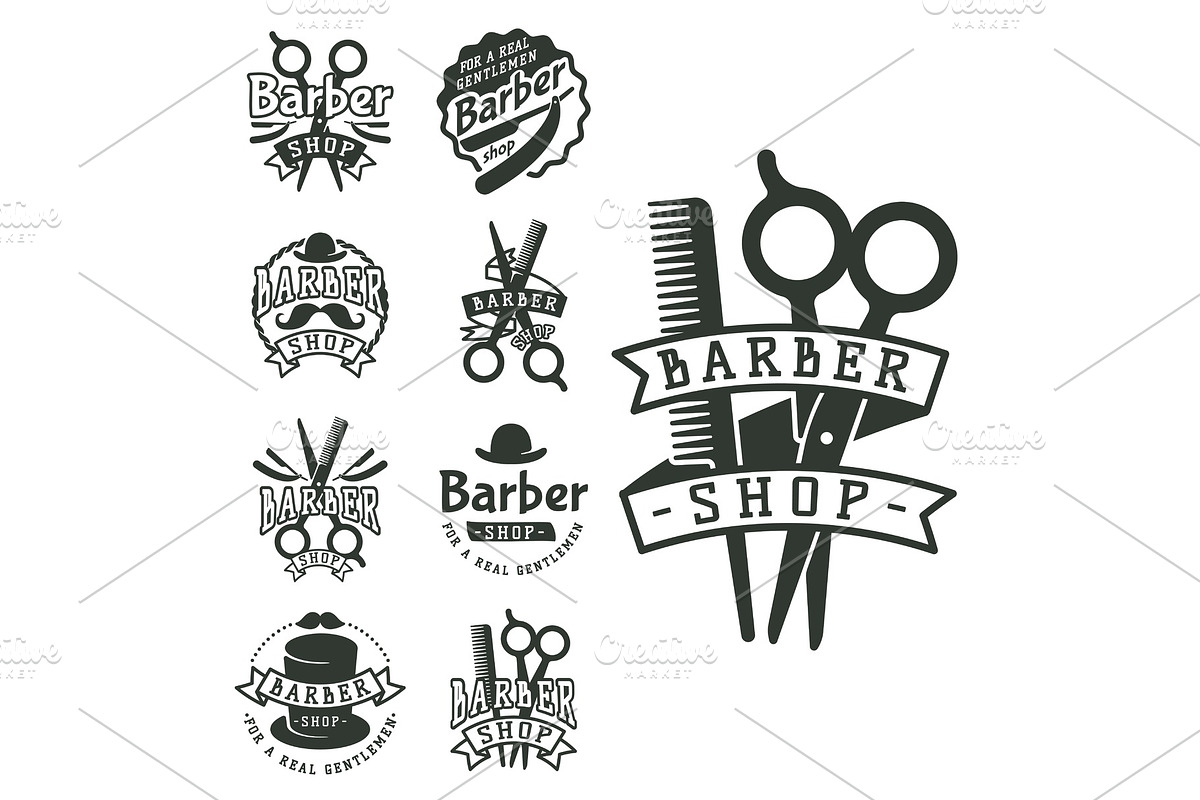 Vintage barber vector logo retro style haircutter typography flourishes calligraphic barbershop icon illustration. in Illustrations - product preview 8