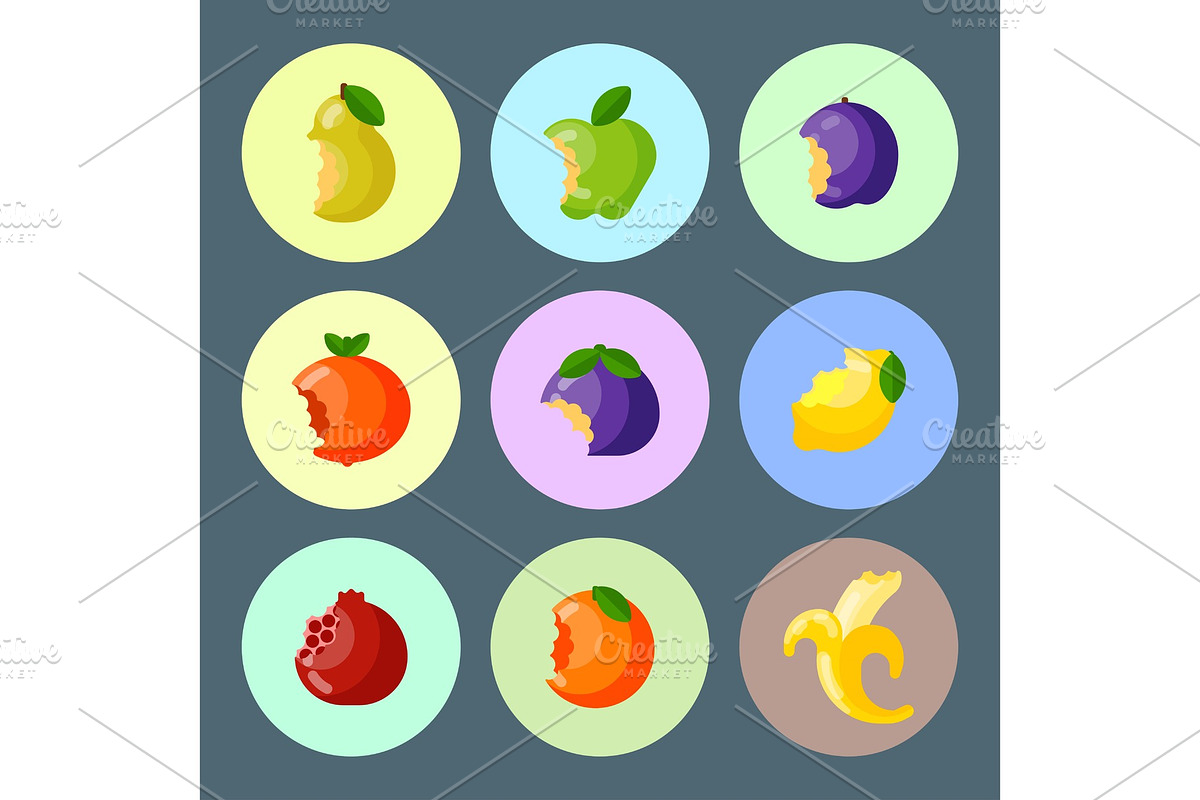 Bitten fruits vector vitamin food and vegetable cut nutrition agriculture bited by tooth fruits stamp delicious snack illustration in Illustrations - product preview 8