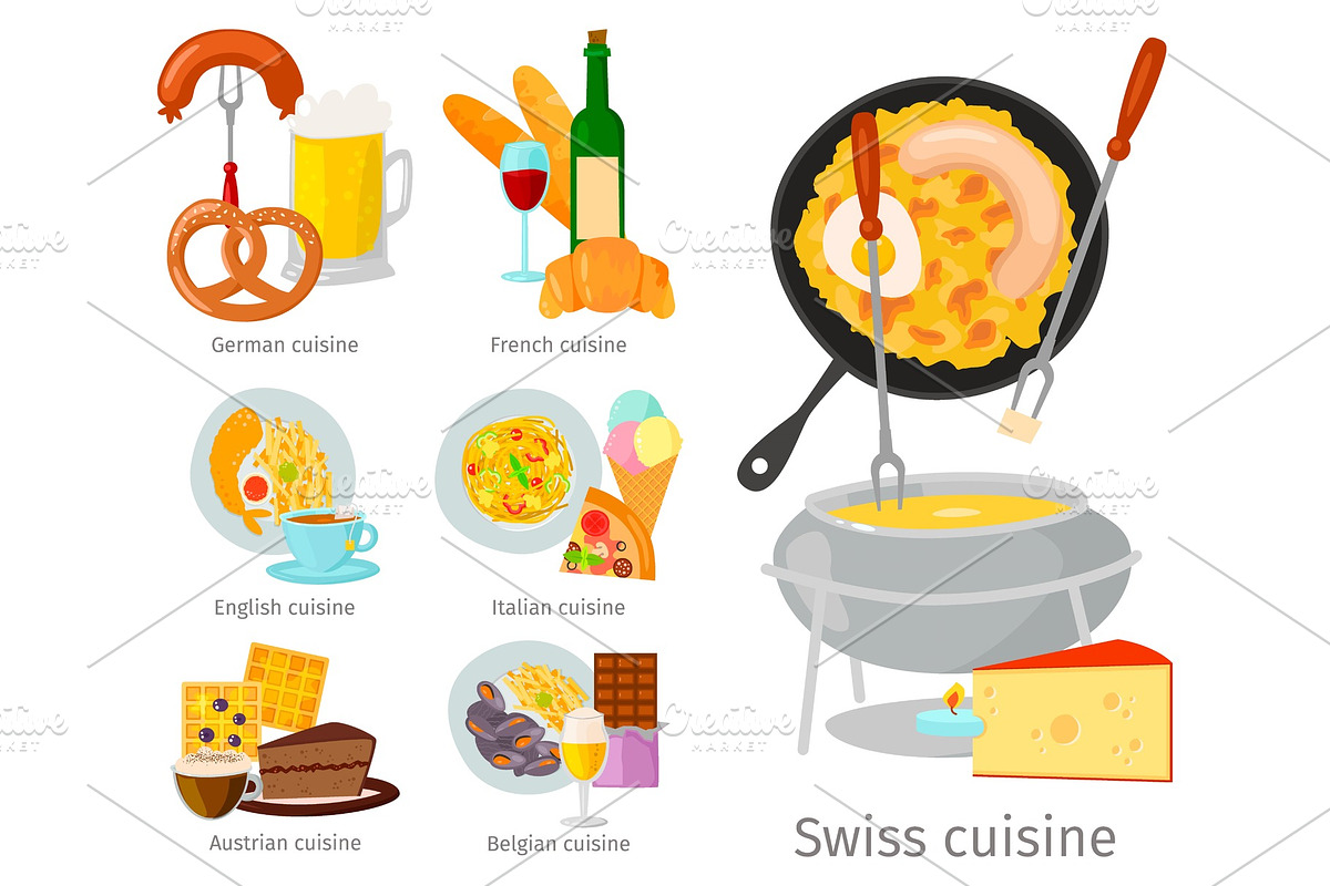European vector food cuisine tasty dinner food showing delicious luxury Italy rome rustic snack plate flat illustration in Illustrations - product preview 8
