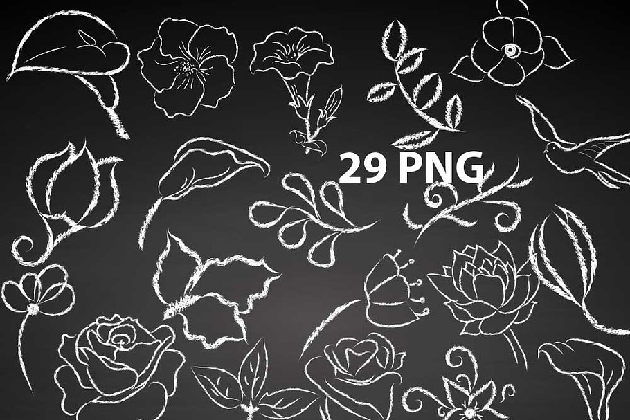 Chalkboard Flower Doodles Clipart in Illustrations - product preview 8