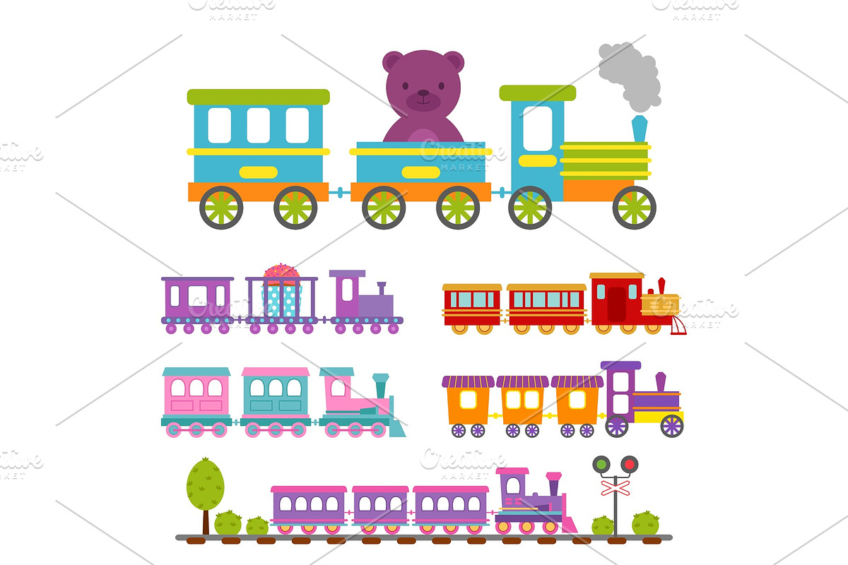Game gift kids train vector travel railroad transportation toy locomotive illustration. in Illustrations - product preview 8