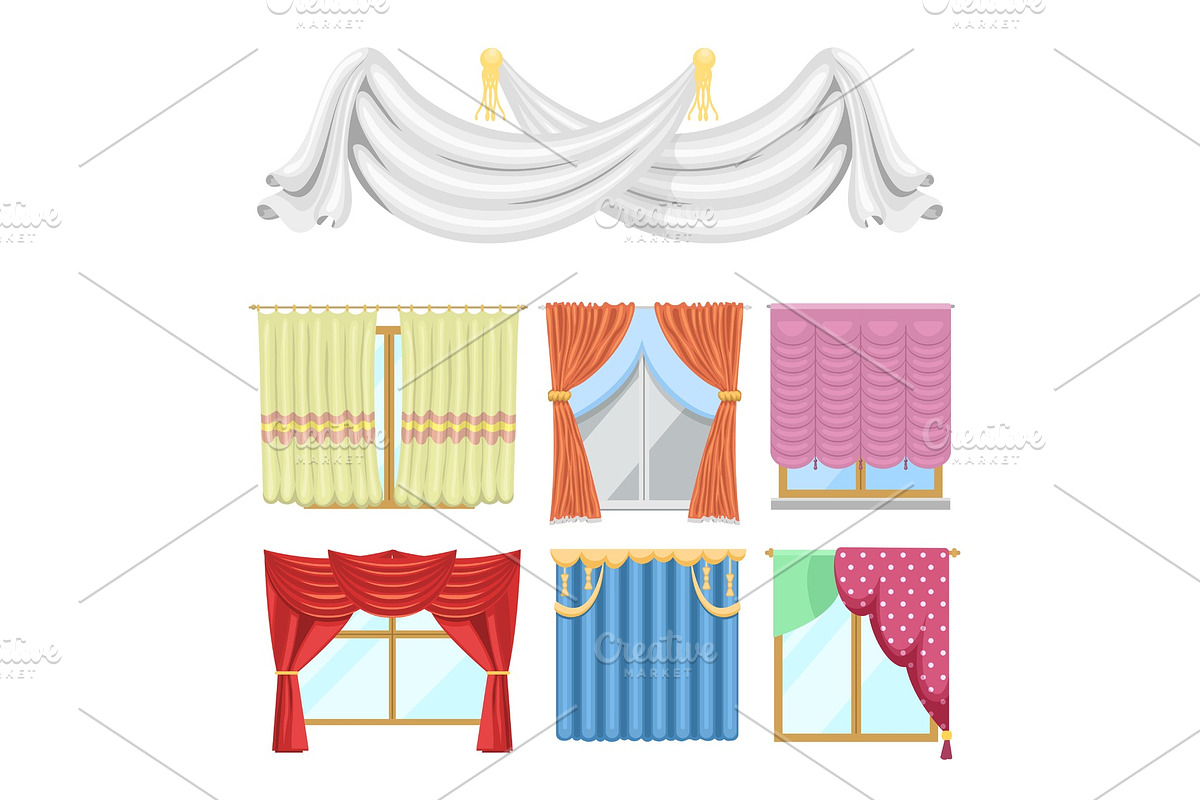 Window curtains and room blinds jalousie for house or creative home interior vector illustration. in Illustrations - product preview 8