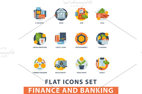 Money finanse vector icons banking safety business currency card financial deposit bank payment illustration.