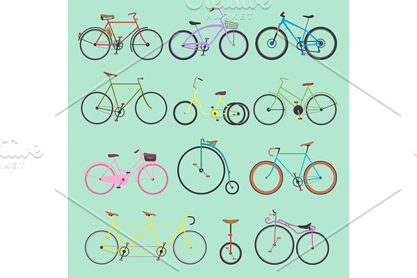 Retro bike vintage vector old-fashioned girls and hipster transport ride vehicle bicycles summer transportation for bikers sport modern street outdoor travel cycle illustration isolated on background