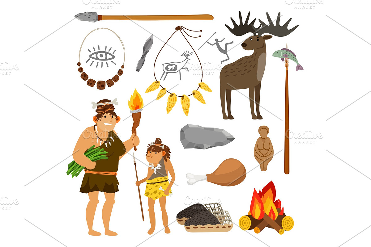 Stone age people and tools in Illustrations - product preview 8