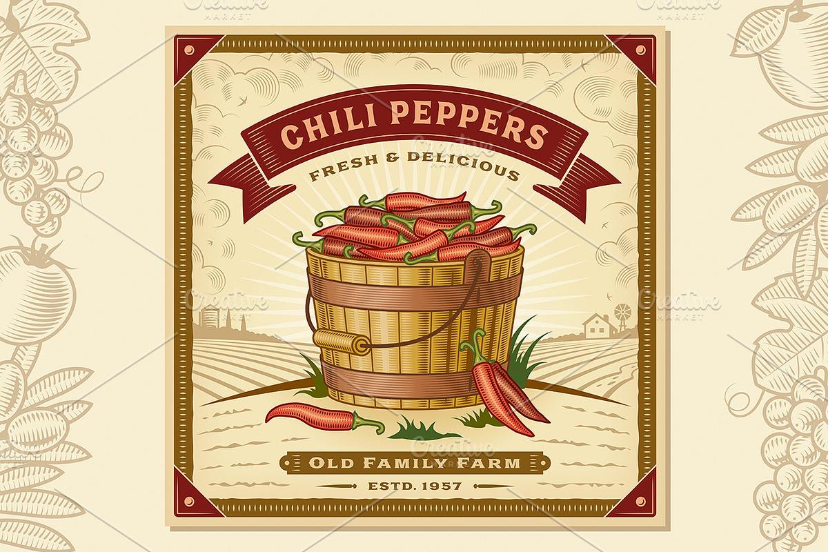 Chili Pepper Harvest Label in Illustrations - product preview 8