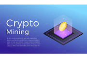Cryptocurrency mining. Isometric illustration of Cryptocurrency Miner. Crypto Mining Industry concept