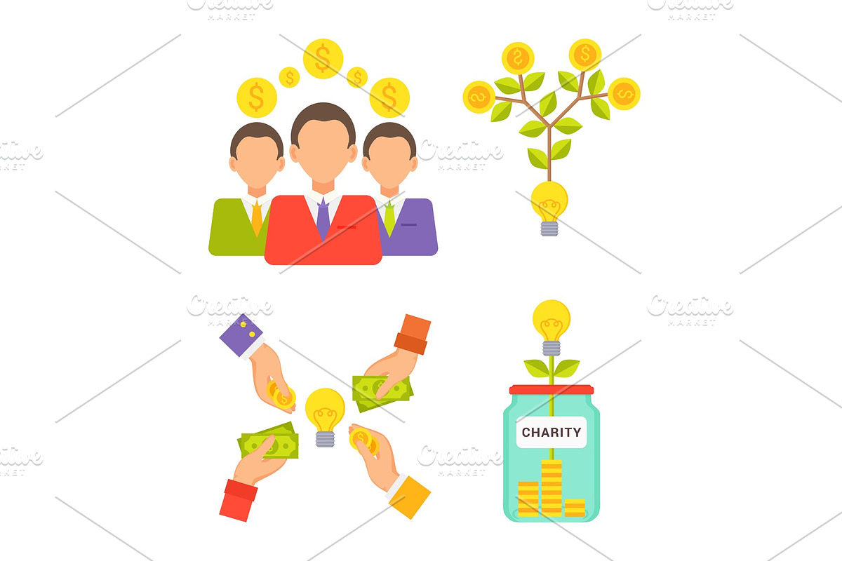 Charity Jar People with Money Vector Illustration in Illustrations - product preview 8
