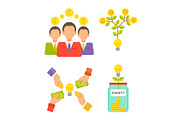 Charity Jar People with Money Vector Illustration