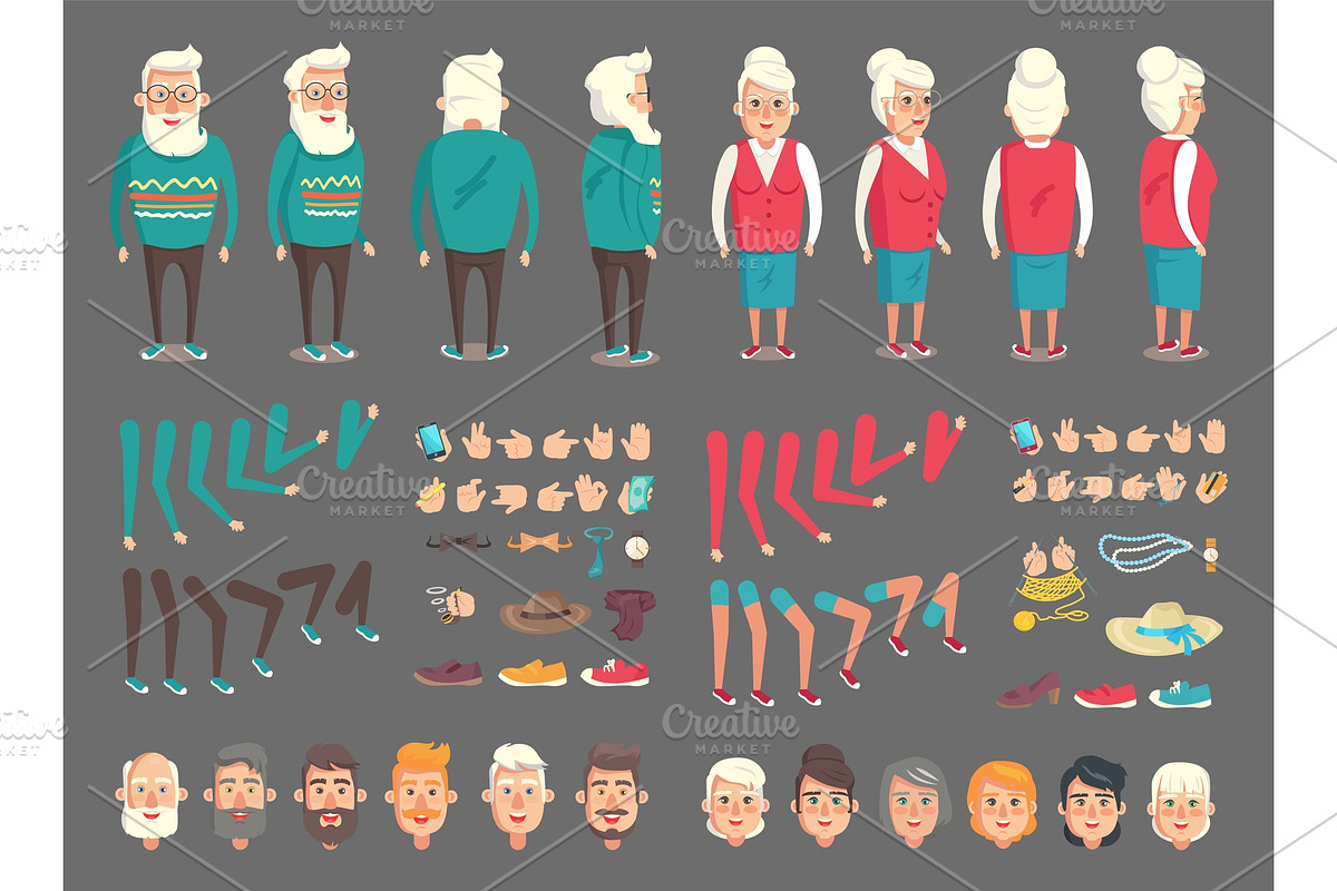 Grandpa and Grandma Abstract Character Constructor in Illustrations - product preview 8