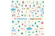 Big Set People in Park Icons Vector Illustration