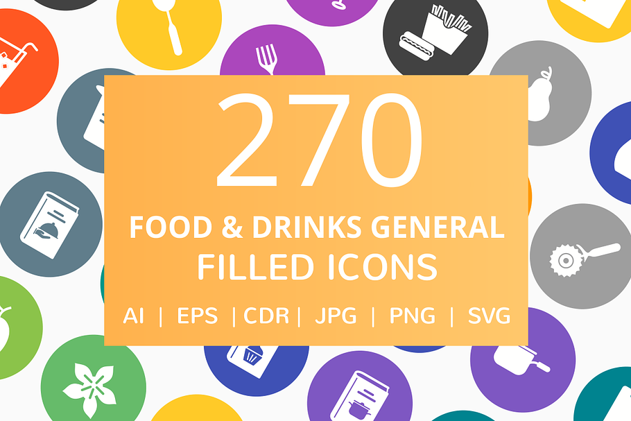270 Food & Drinks Filled Round Icons in Graphics - product preview 8