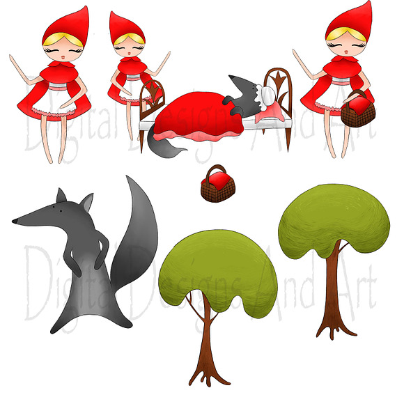 Little red riding hood clipart in Illustrations - product preview 2
