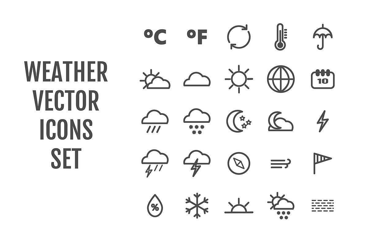25 vector line weather icons in Graphics - product preview 8