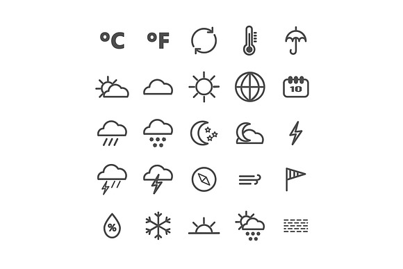 25 vector line weather icons in Graphics - product preview 1