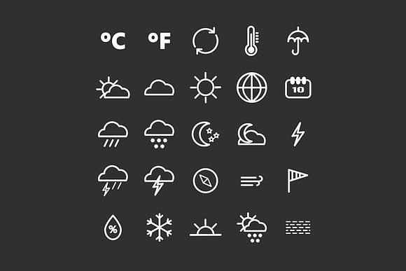25 vector line weather icons in Graphics - product preview 2