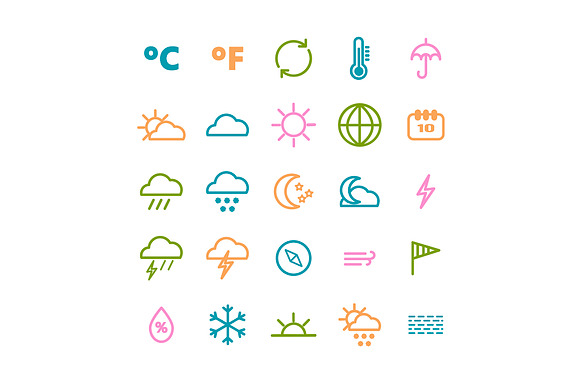 25 vector line weather icons in Graphics - product preview 3