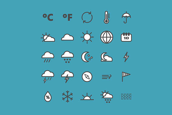25 vector line weather icons in Graphics - product preview 4