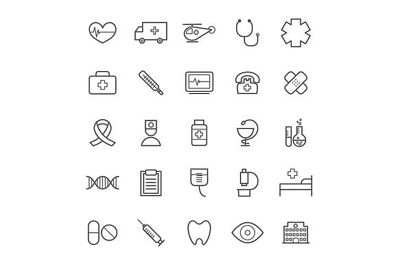 25 vector line medical icons in Graphics - product preview 1
